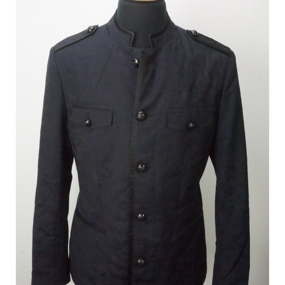 John Varvatos Marine Blue Camo Metal Button Up Military Jacket Sz 40 Brand New 